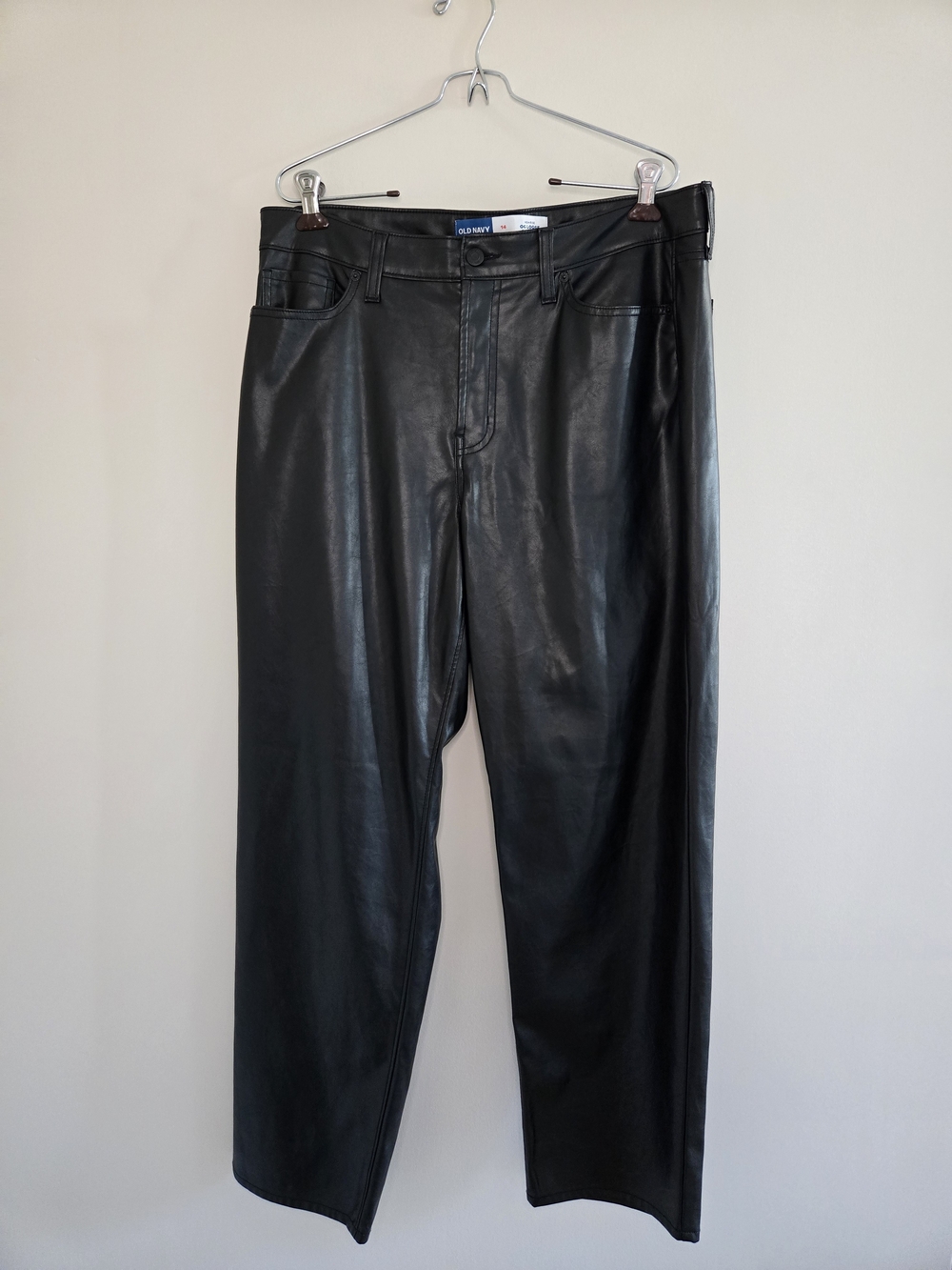 Old Navy black OG loose high rise faux leather wide leg pants, size 14, new